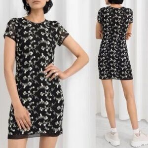 & Other Stories Daisy Embroidered Mesh Mini Dress Black Size 8 NWT Floral